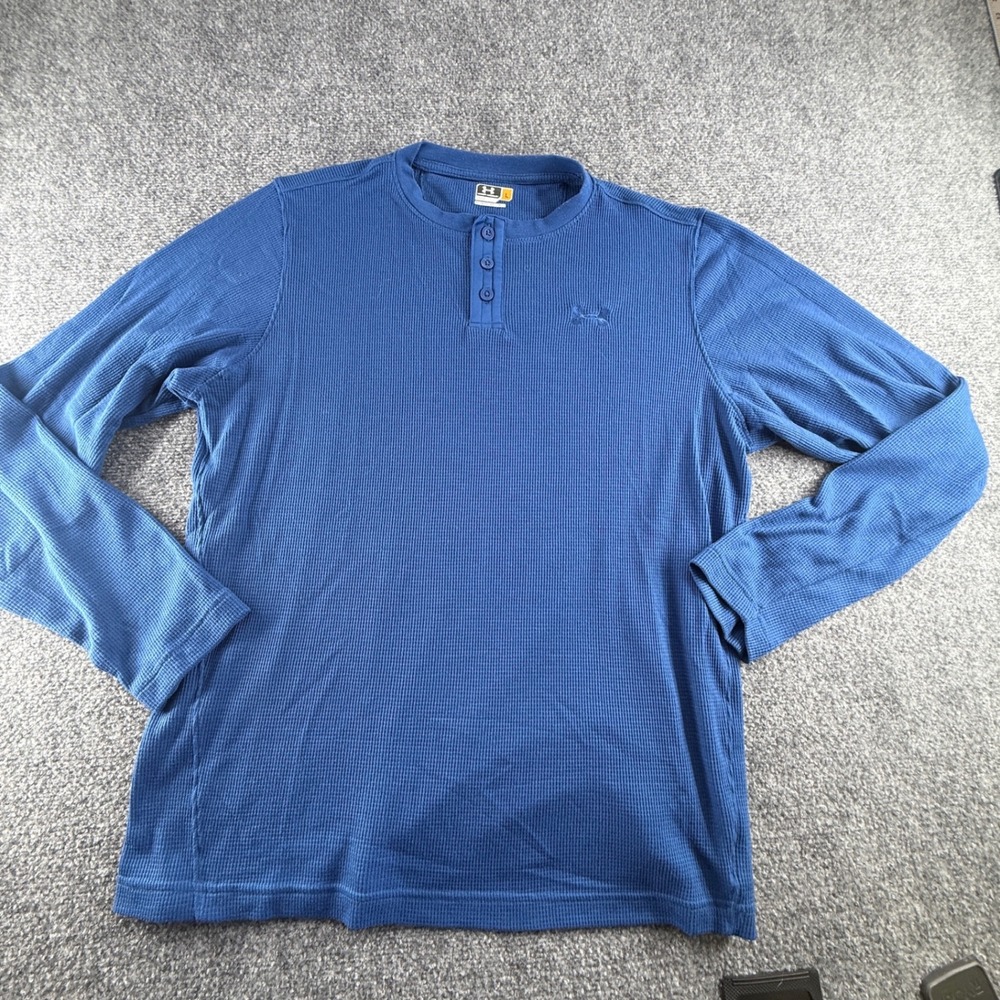 Under Armour Mens Blue Waffle Knit Henley Shirt Long Sleeve Loose Fit Large